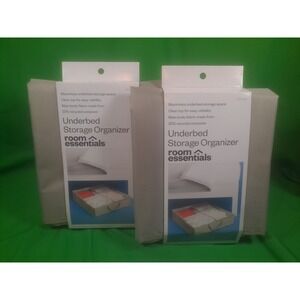 ROOM ESSENTIALS Underbed Storage Organizer 29" x 23" Set of 2 Grey Clear Top NEW